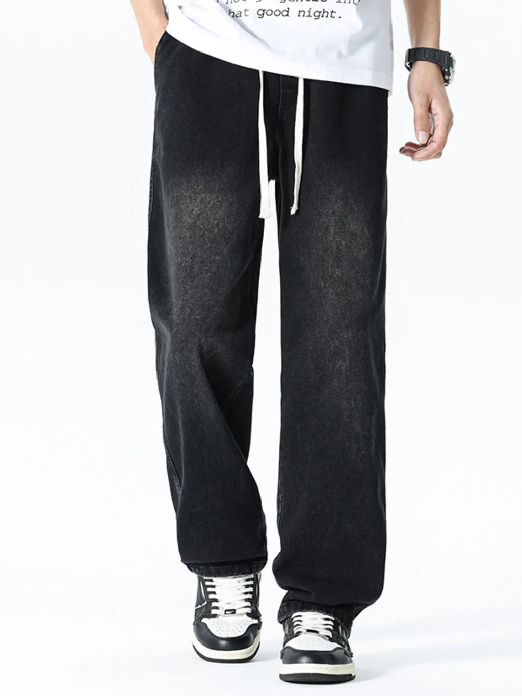 Men's Plus Size Drawstring Wide Leg Jeans
