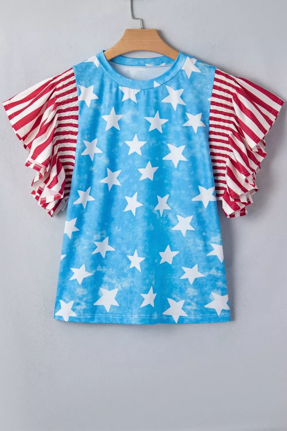 Vintage Star Print Striped Ruffle Sleeve Independence Day Top