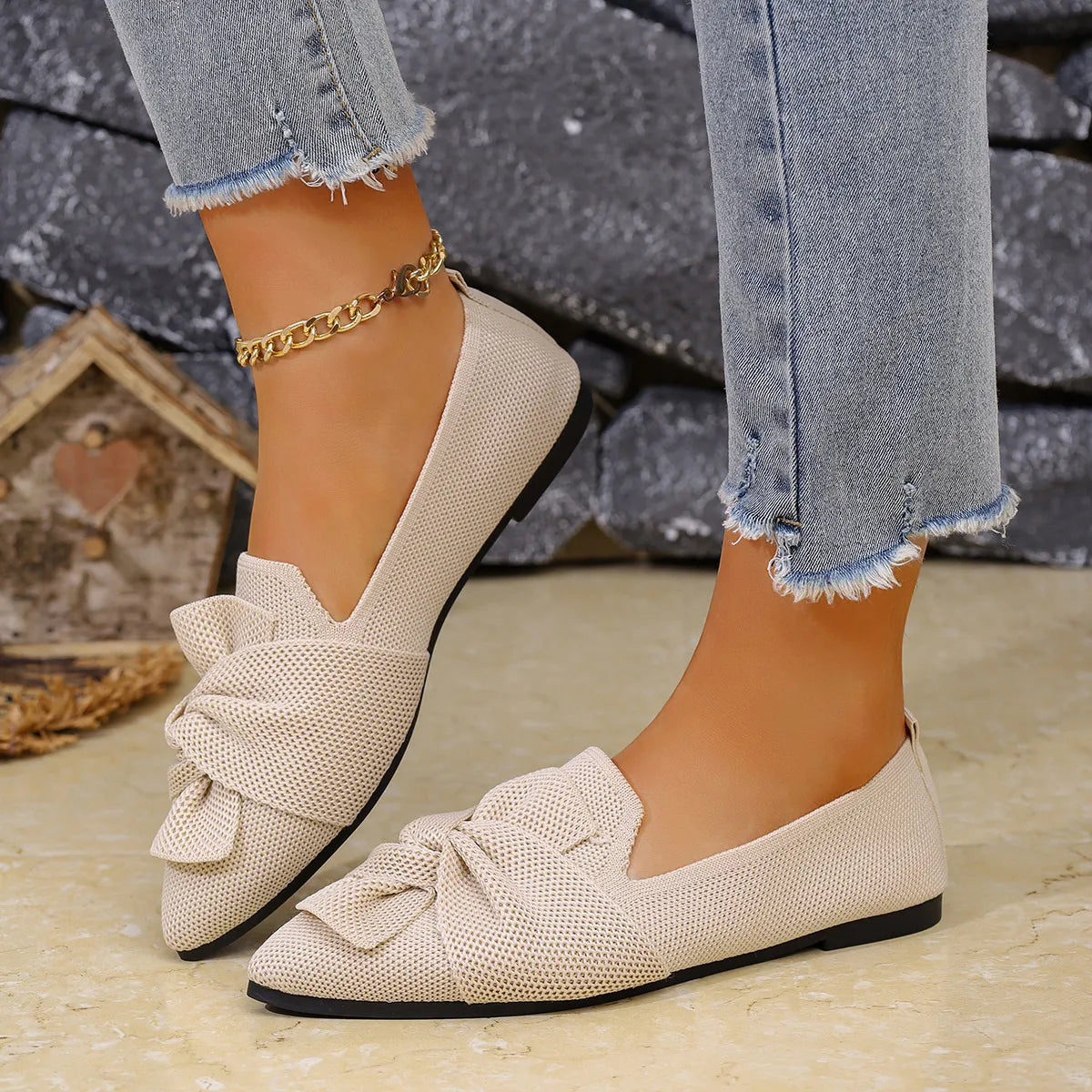 Bow Point Toe Flats Slip-Ons