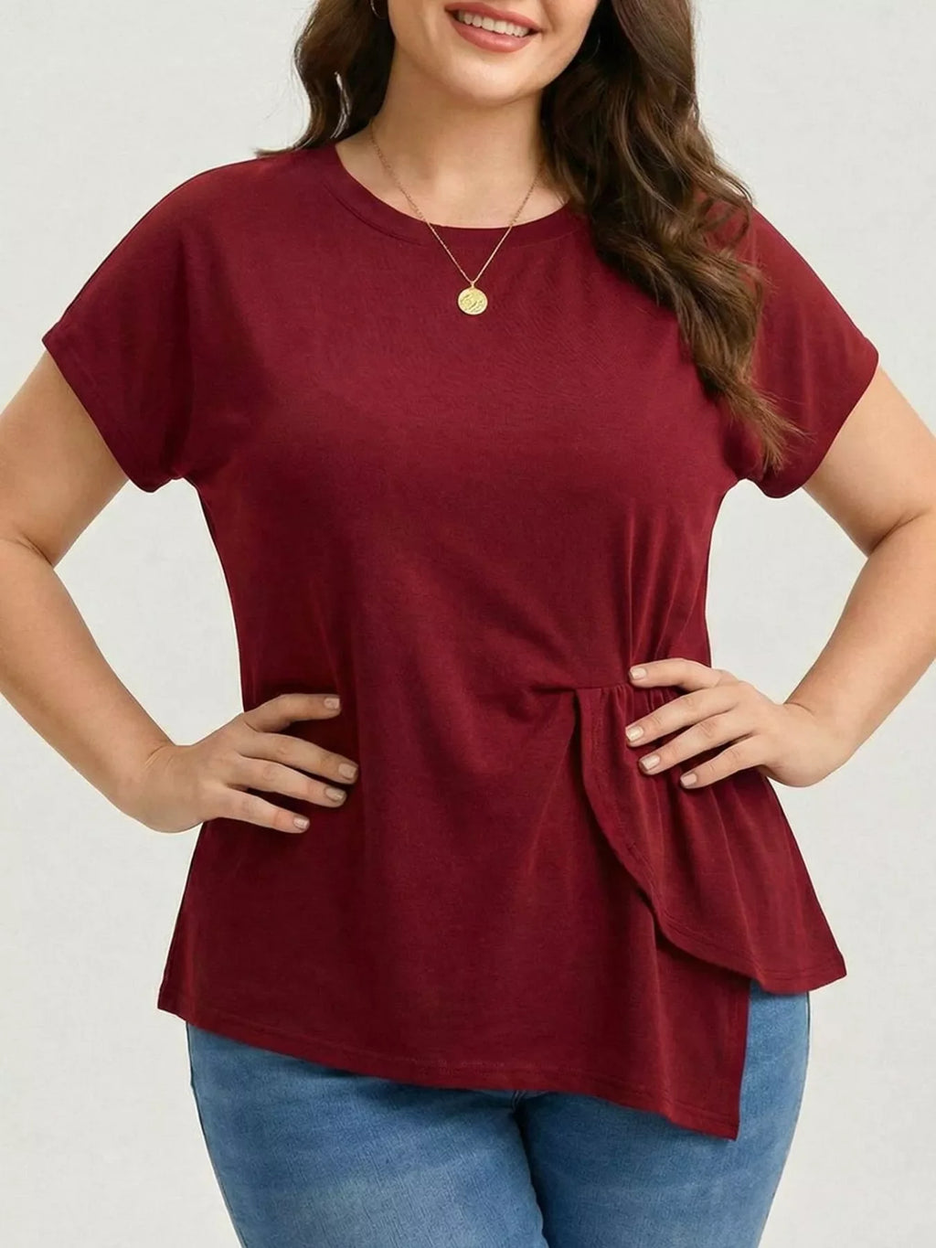 Plus Size Solid Color Ruffle Hem T-Shirt