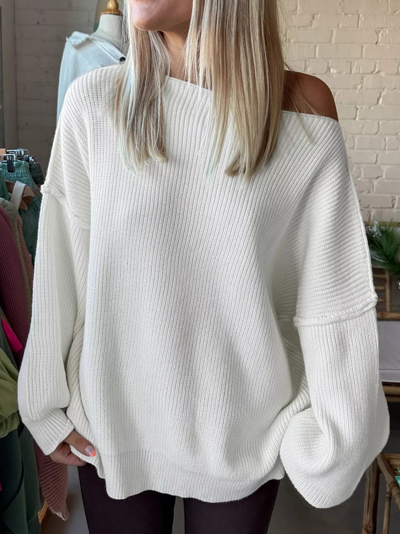 One Shoulder Ribbed Knit Sweater