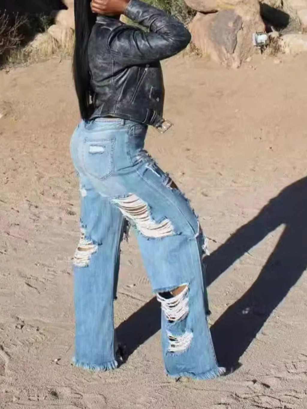Full Size Distressed Wide Leg Jeans Plus Size