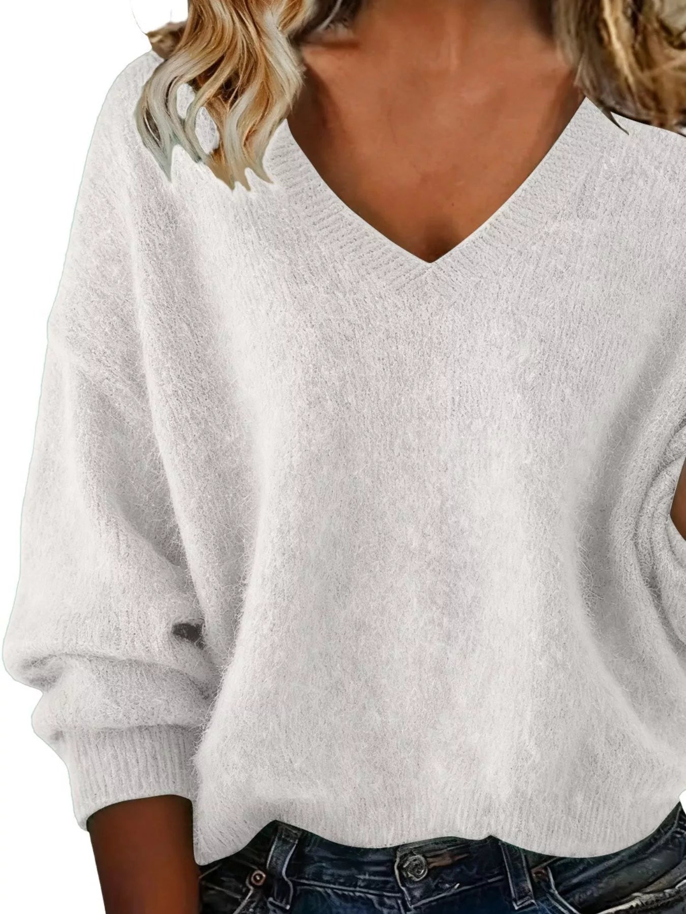 Full Size V-Neck Dropped Shoulder Sweater Plus Size