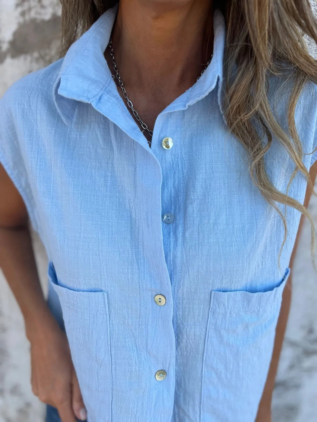 Full Size Textured Button-Front Sleeveless Shirt Plus Size