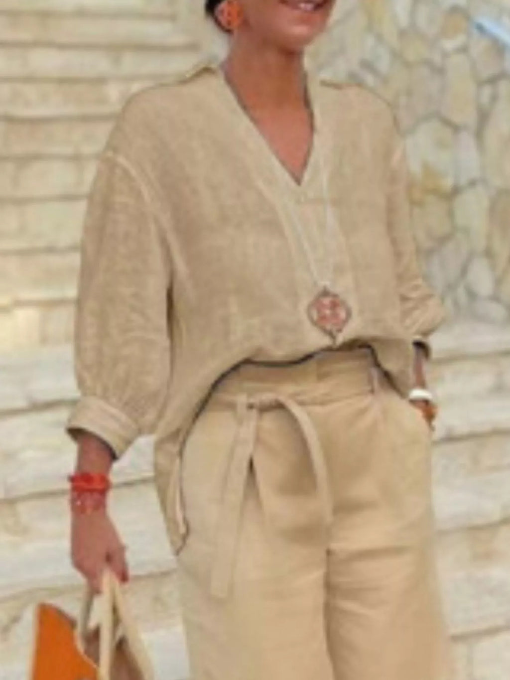 Full Size Johnny Collar 3/4 Sleeve Top and Shorts Set Plus Size