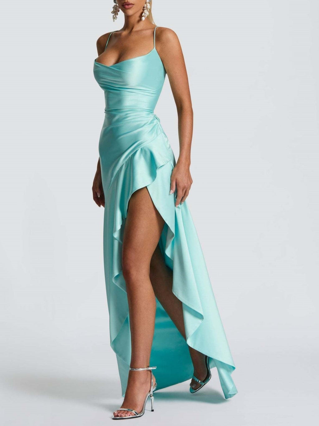 Ruffle High-Slit Maxi Dress