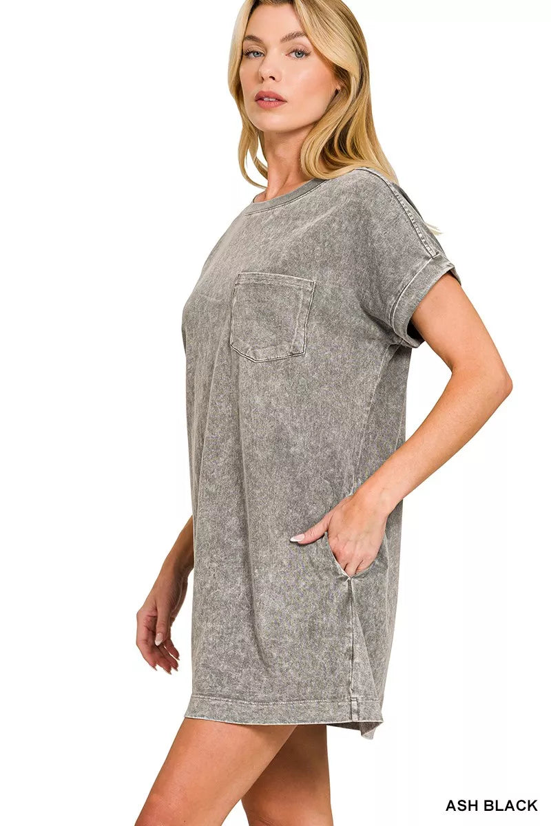 Zenana Halo Washed Premium Cotton T-Shirts Dress