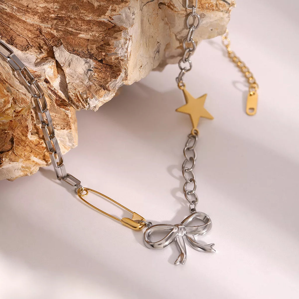 Two-Tone Bow Star Necklace