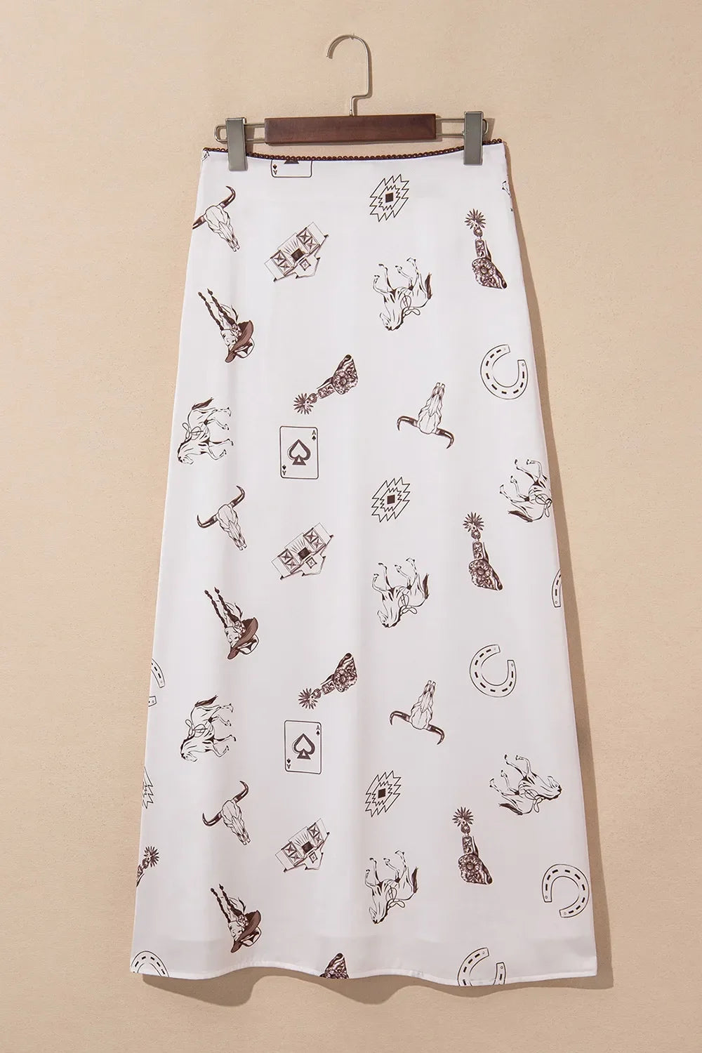 Western Print Satin Long Skirt