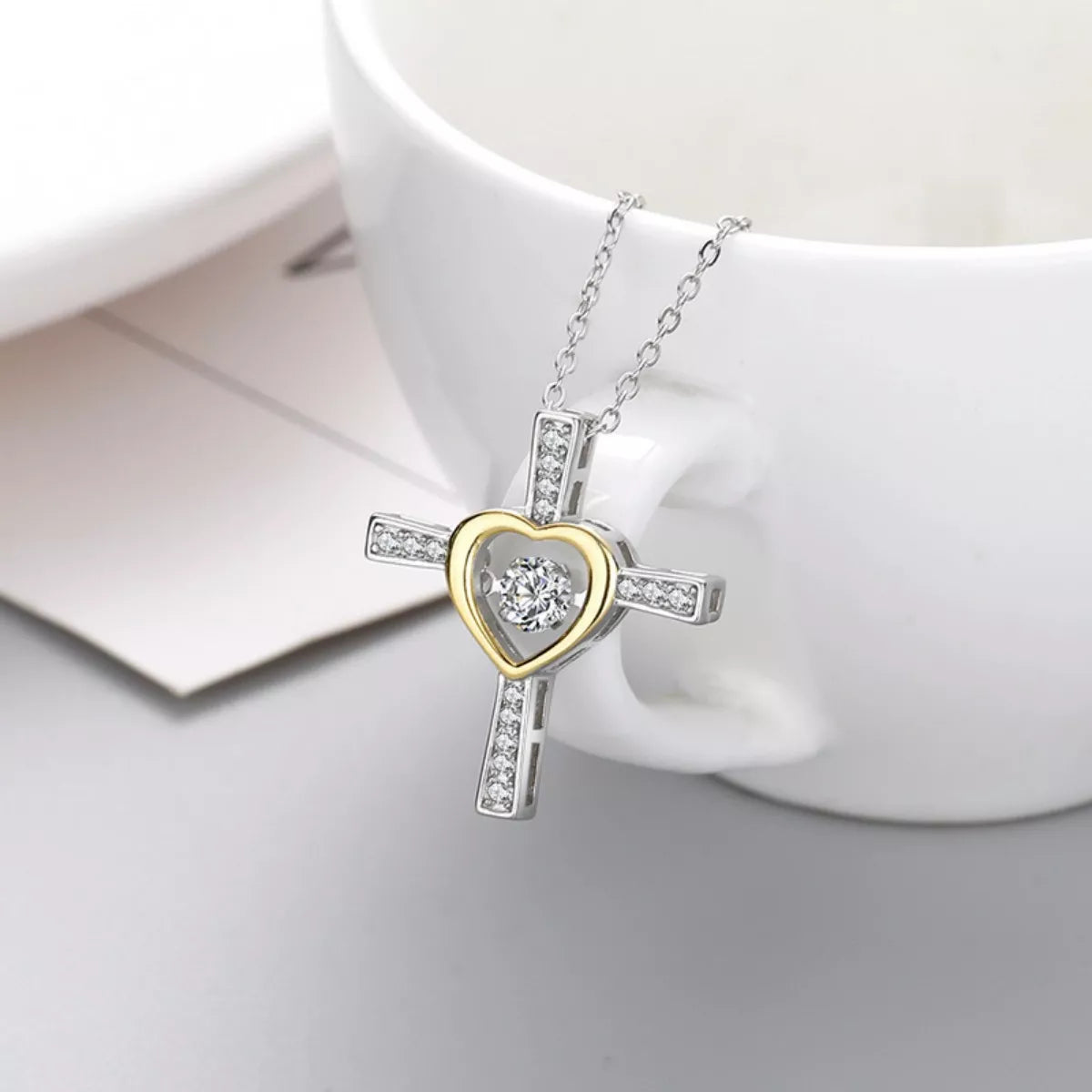 925 Sterling Silver Heart Cross Necklace