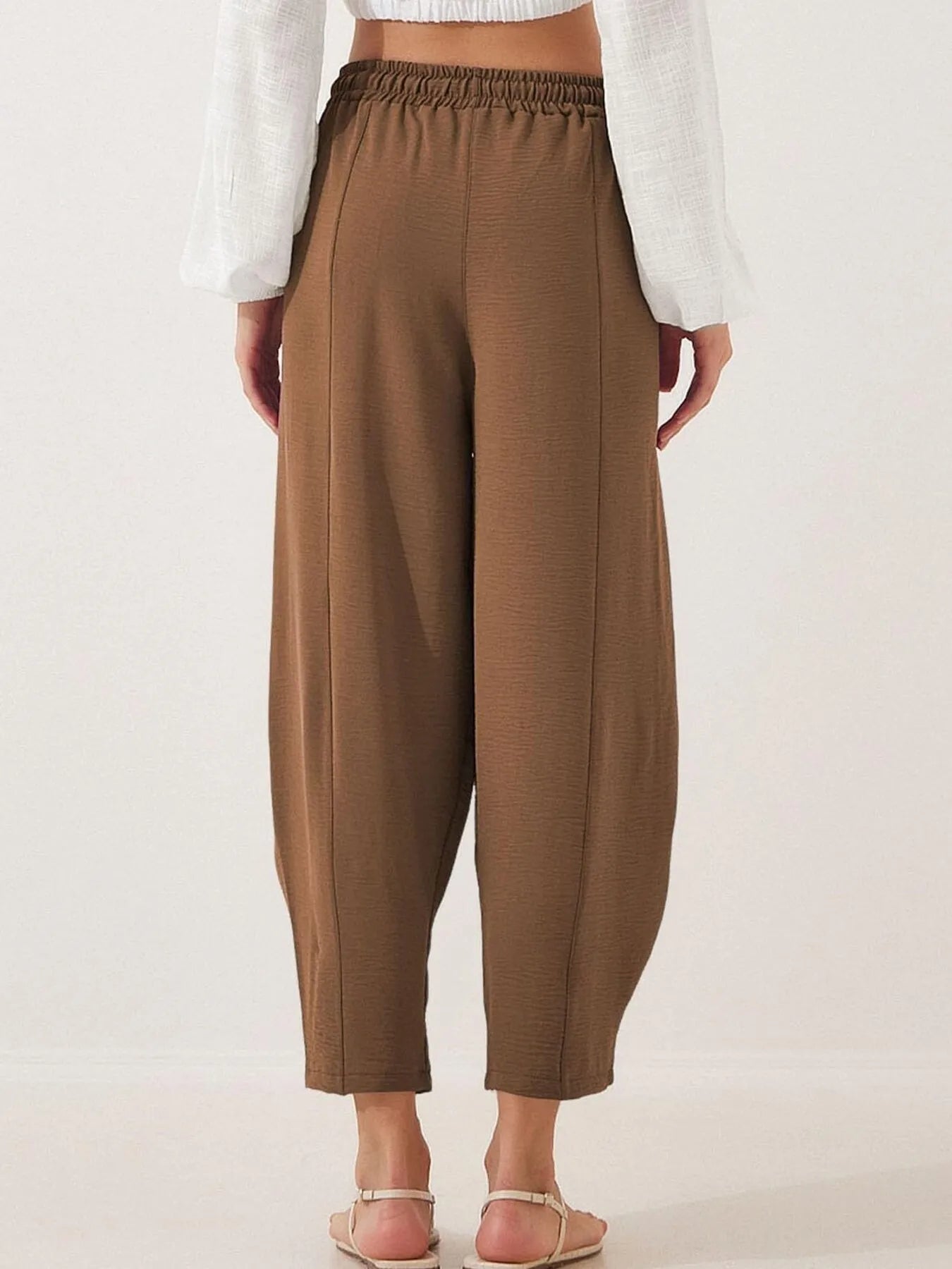 Full Size Drawstring Wide Leg Cropped Pants Plus Size