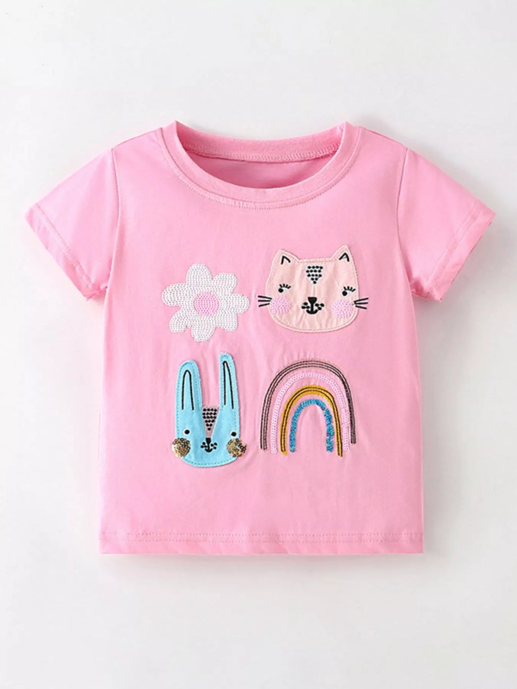 Children's Cute Cartoon Applique Short Sleeve T-Shirt