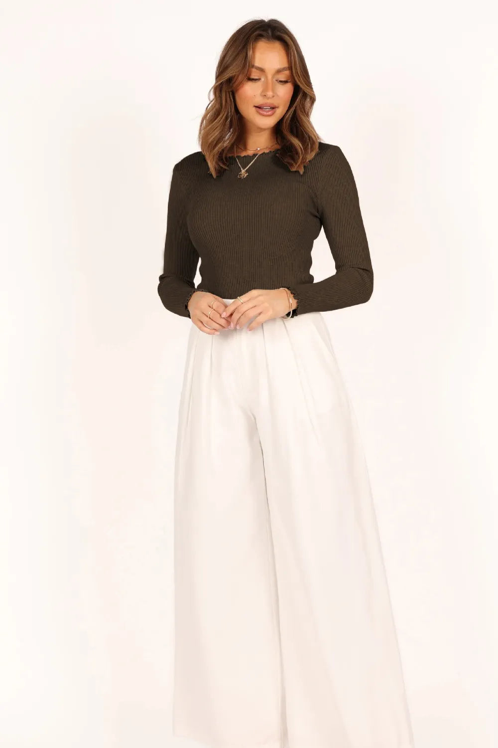 Lettuce Edge Round Neck Long Sleeve T-Shirt
