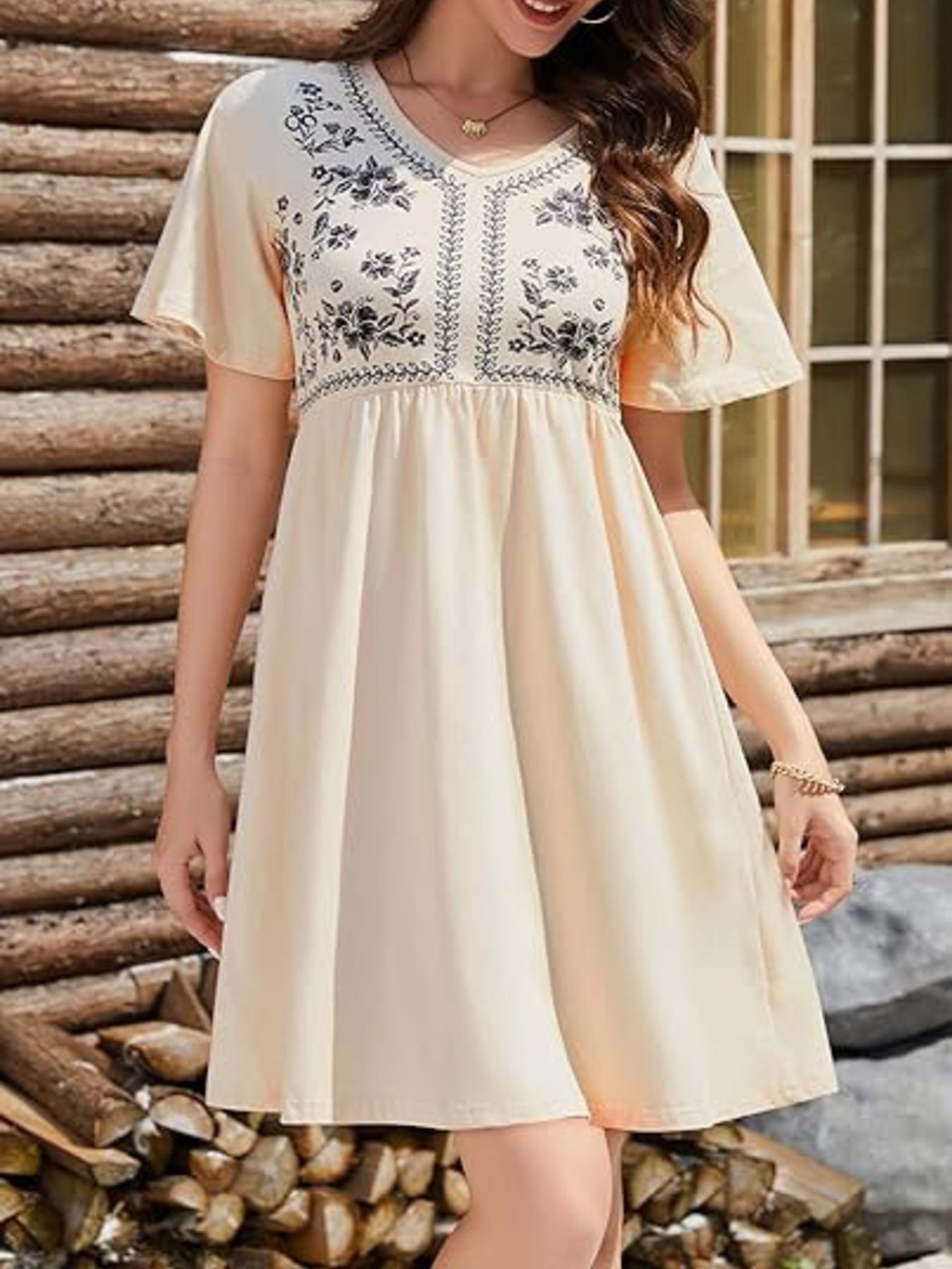Floral Short Sleeve Flowy Mini Dress
