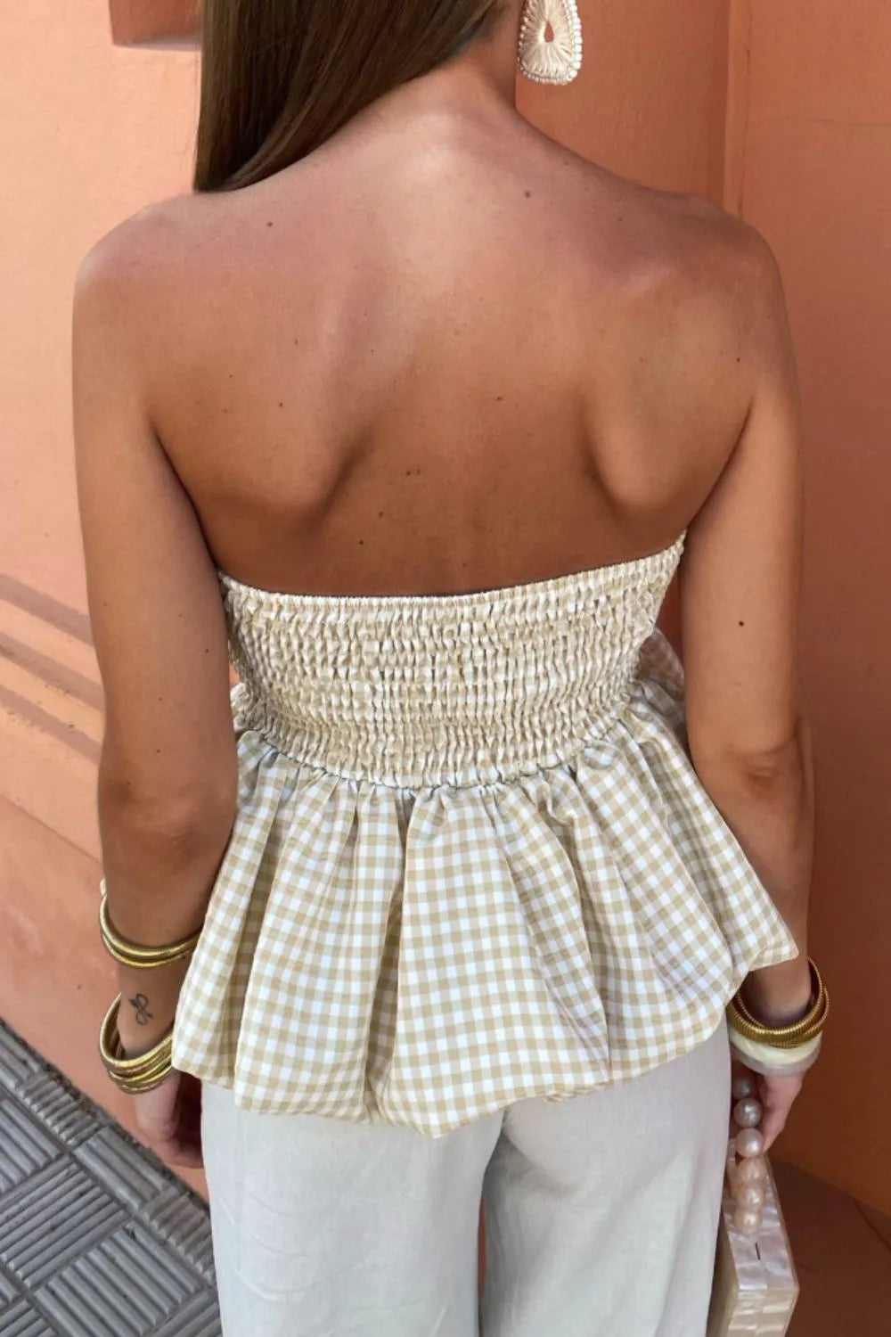 Smocked Back Bubble Hem Tube Top