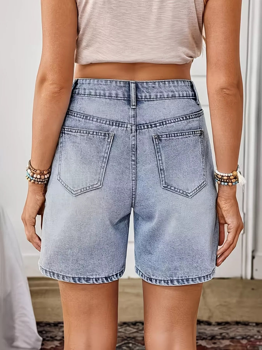 Embroidered Floral Denim Shorts