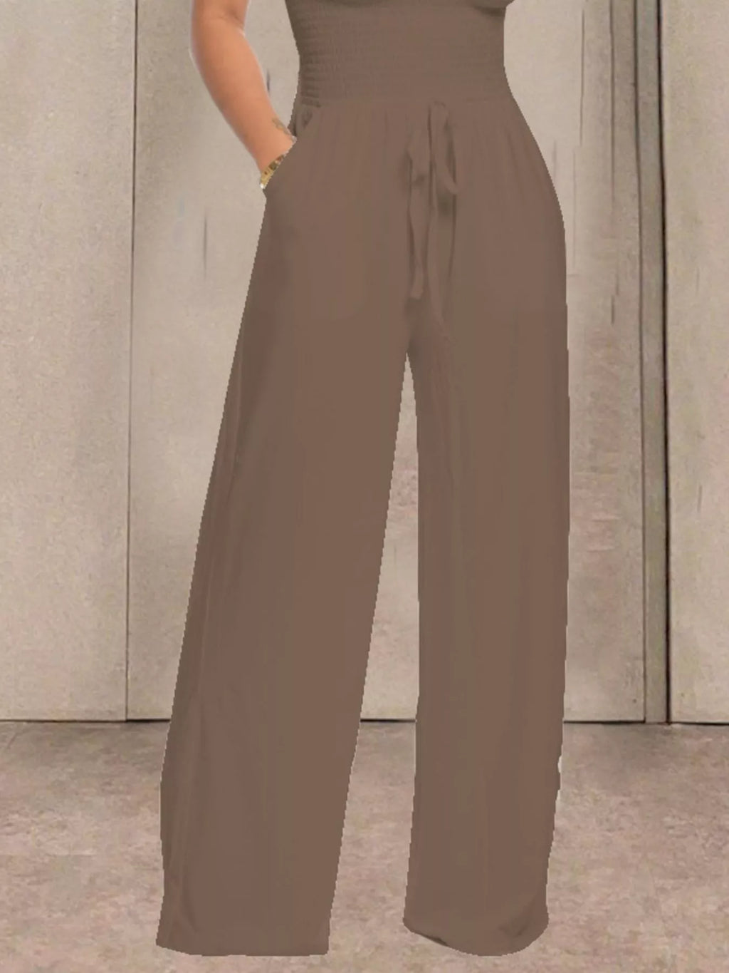 Strapless Smocked Wide-Leg Jumpsuit