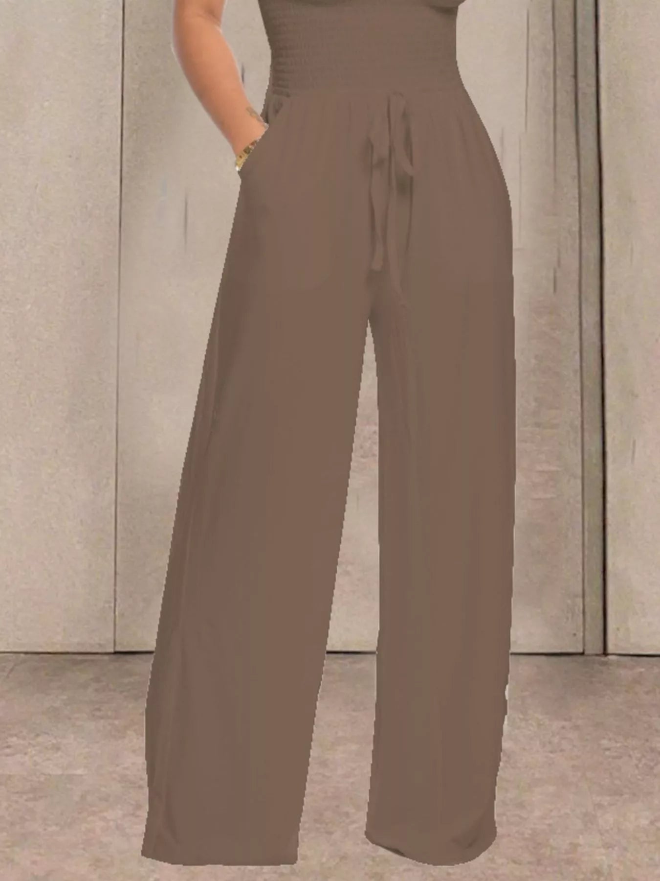 Strapless Smocked Wide-Leg Jumpsuit