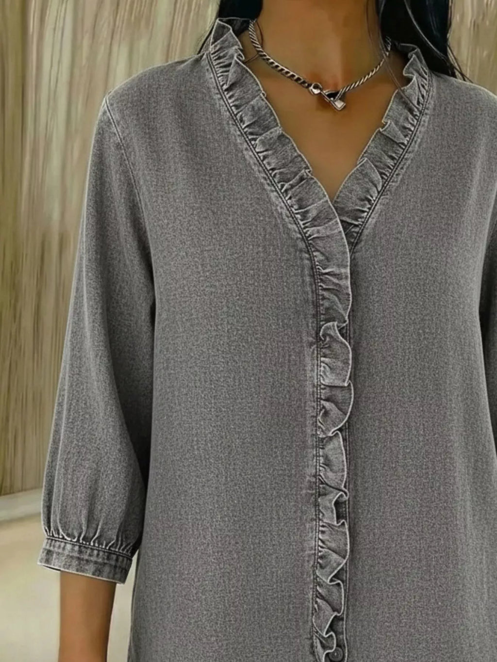 Full Size V-Neck Ruffled Button Down Shirt Plus Size