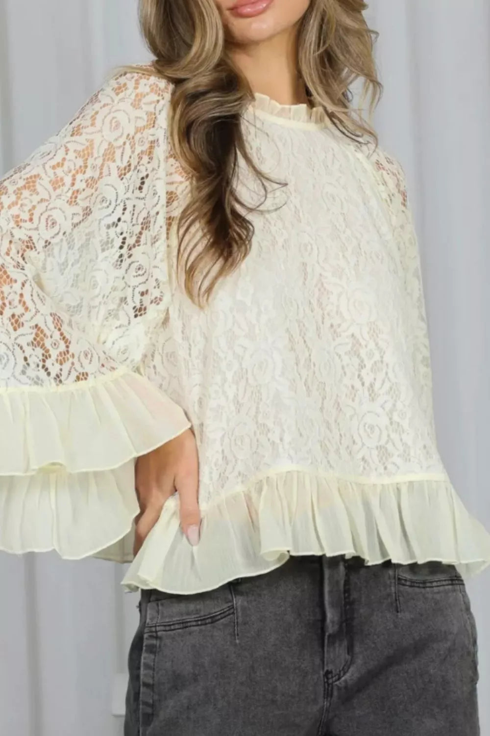 Lace Ruffled Hem Blouse