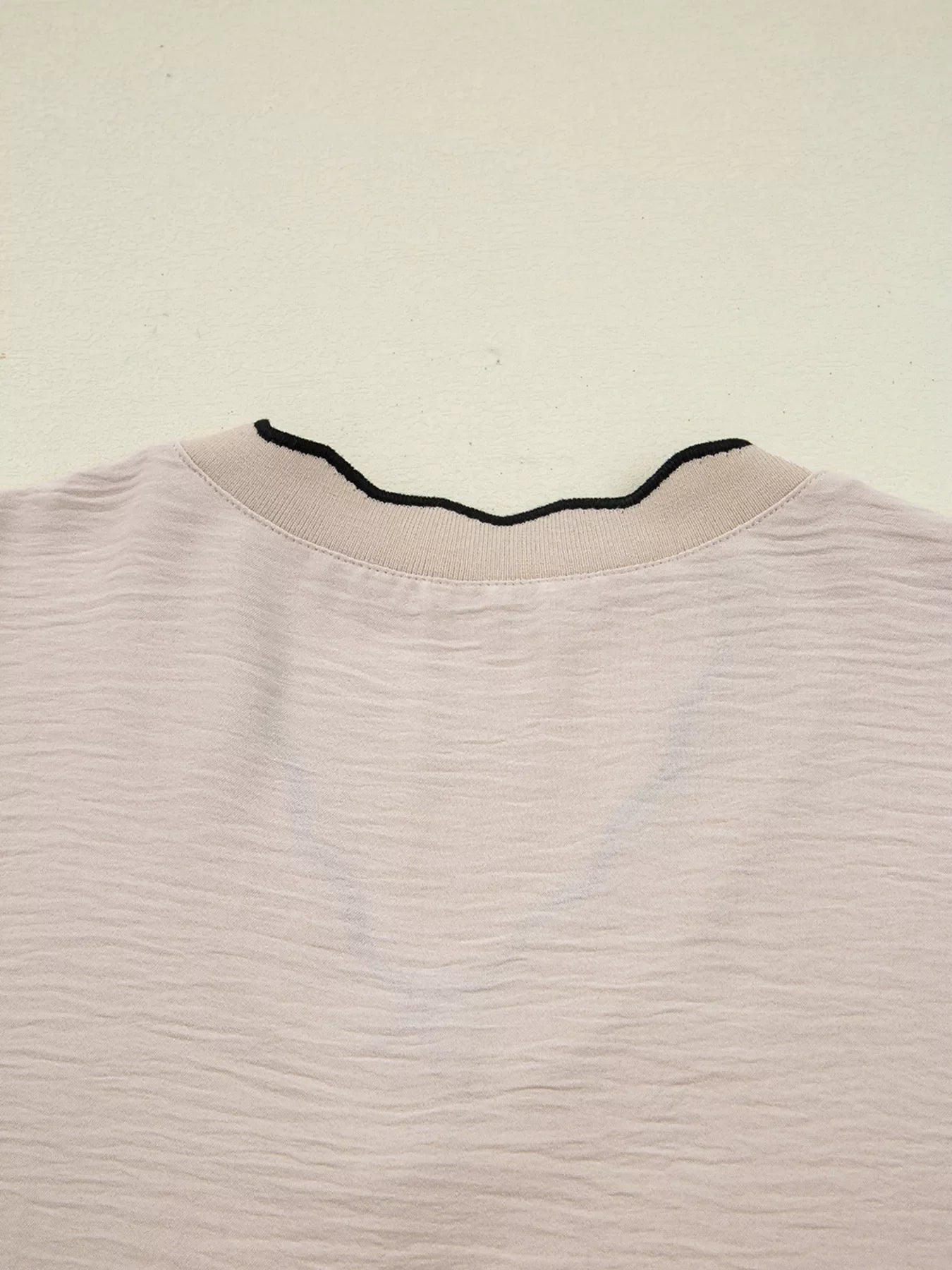 Contrast Scallop Trim V Neck Long Sleeve Blouse