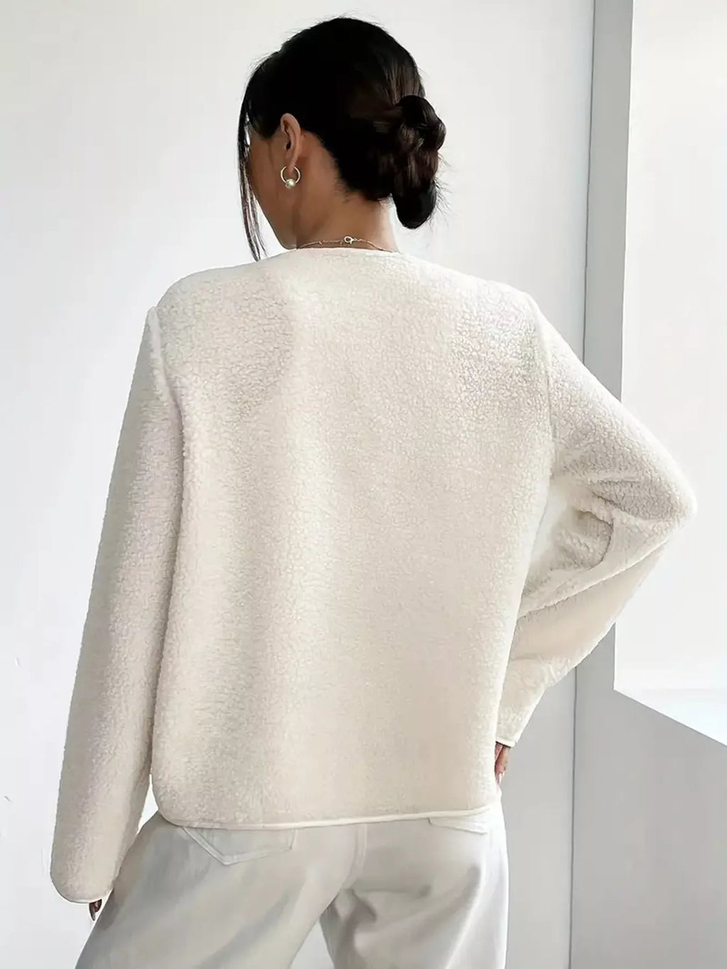 Full Size Textured Button-Up Fleece Outerwear Plus Size
