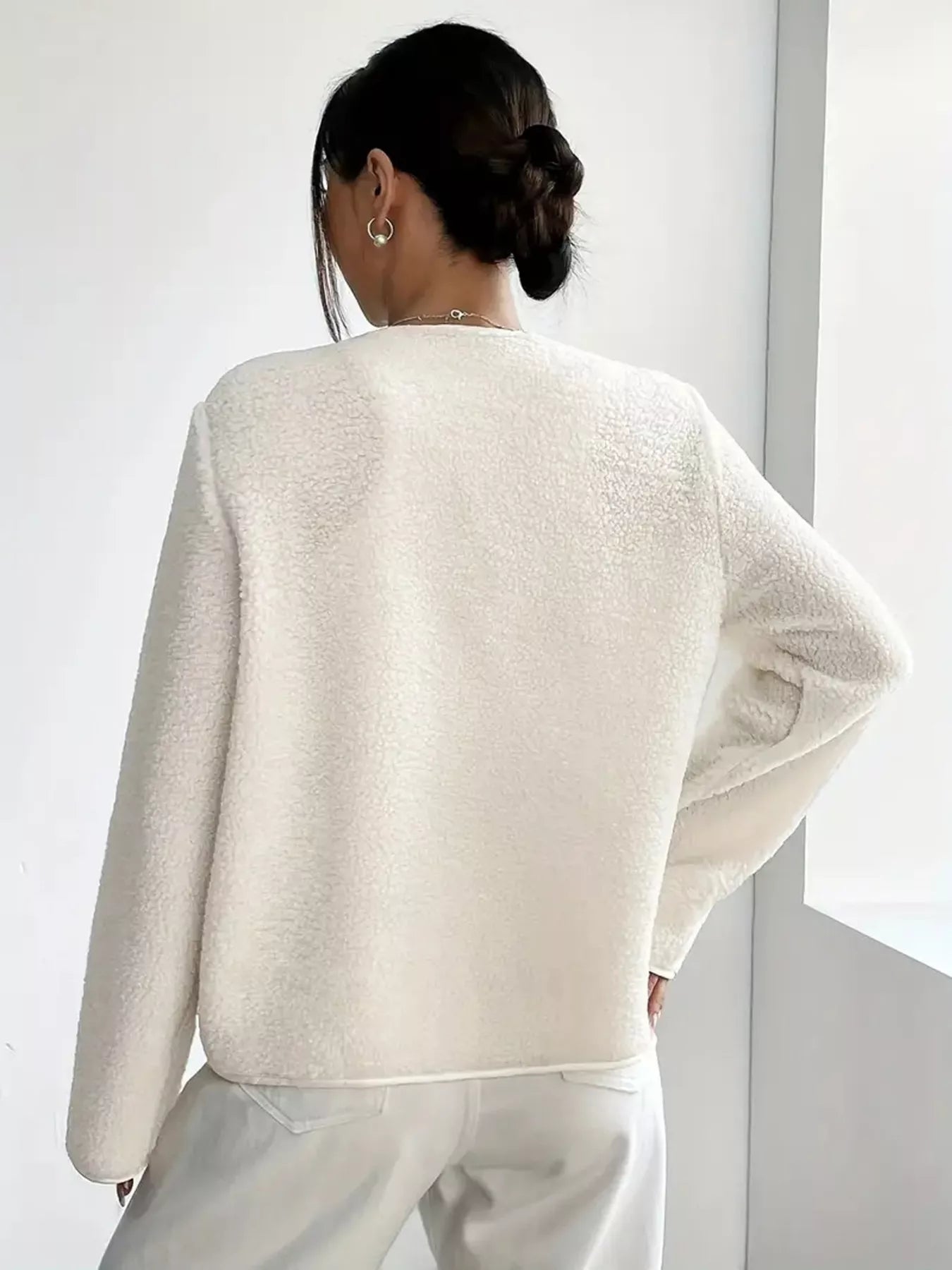Full Size Textured Button-Up Fleece Outerwear Plus Size