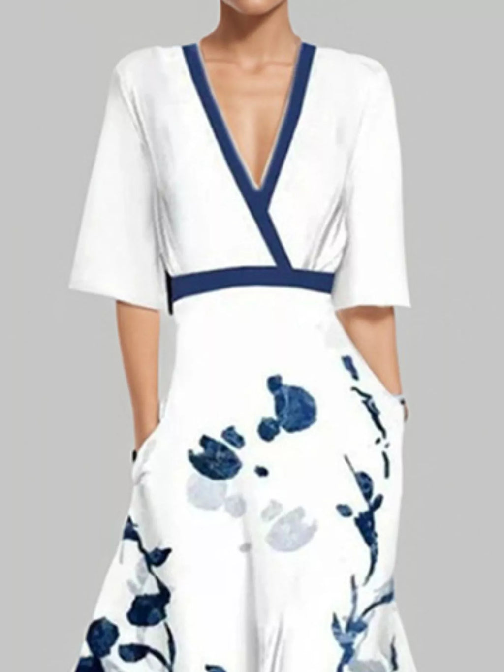 Floral Print Half Sleeve Maxi Dress with Pockets
