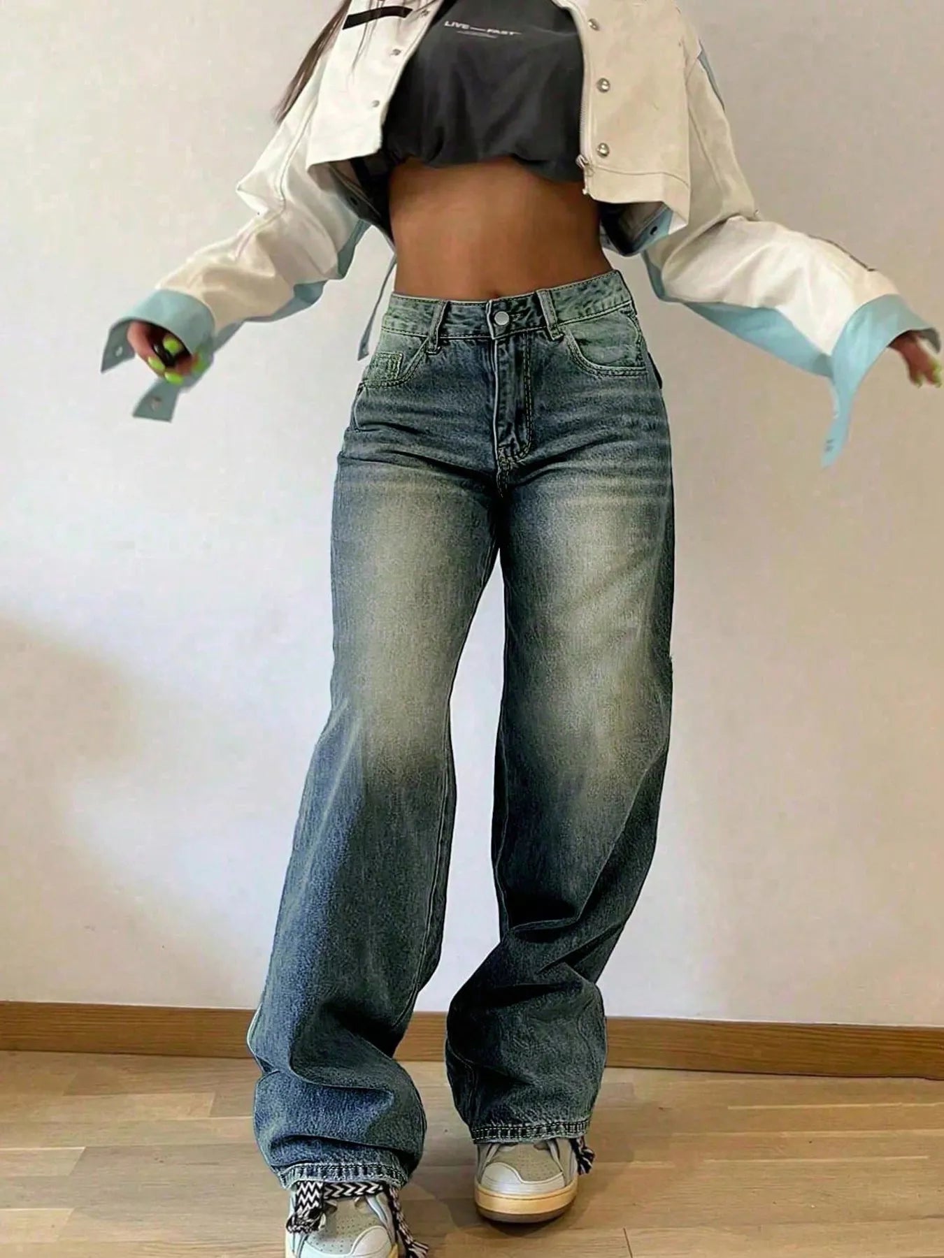 Vintage Wash Wide-Leg Jeans
