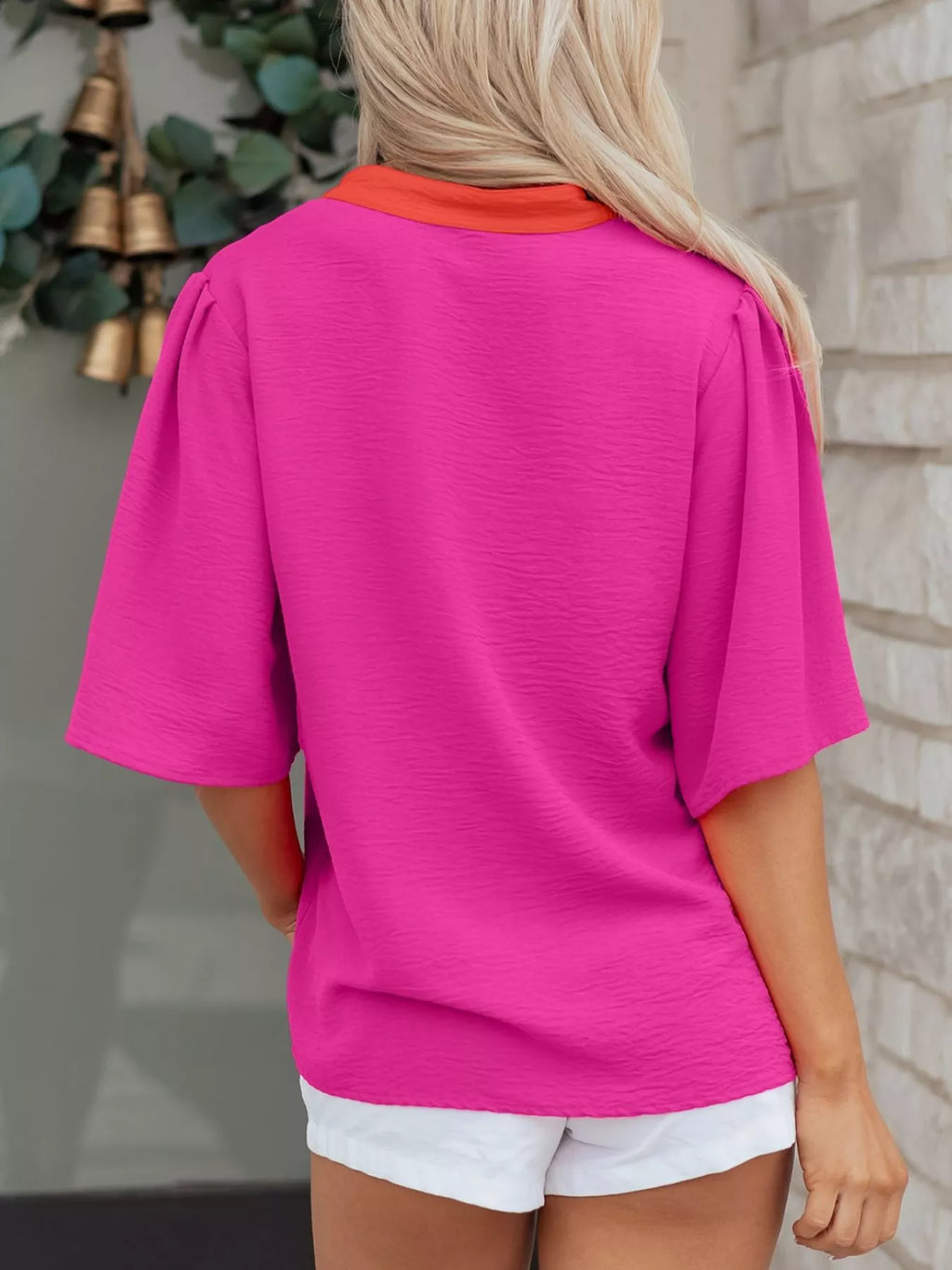 Notched Half Sleeve Blouse