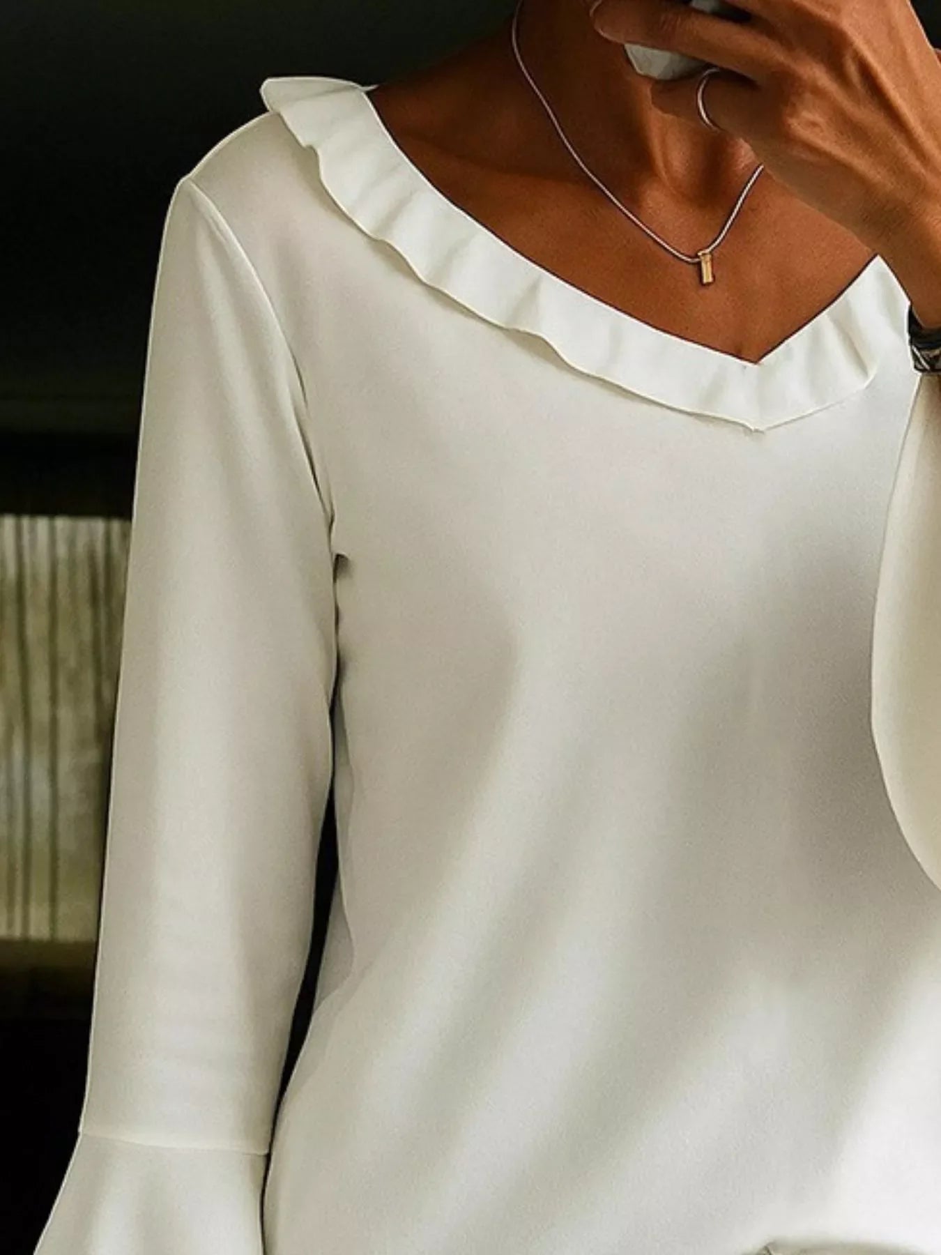 Ruffle V-Neck Bell Sleeve Blouse