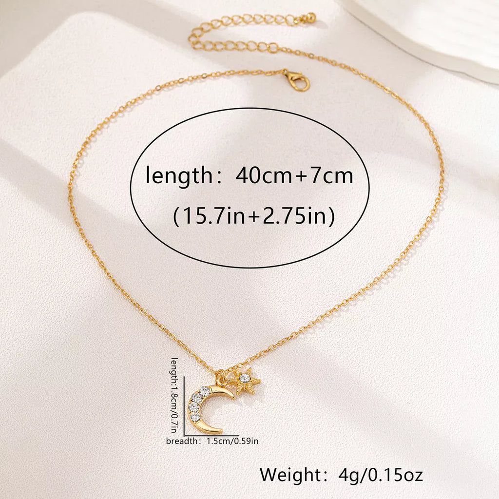 18K Gold-Plated Rhinestone Star & Moon Necklace