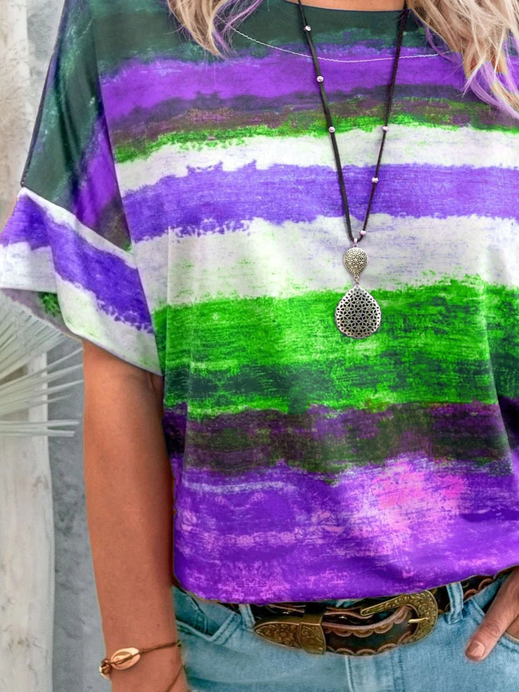 Contrast Round Neck Casual T-Shirt