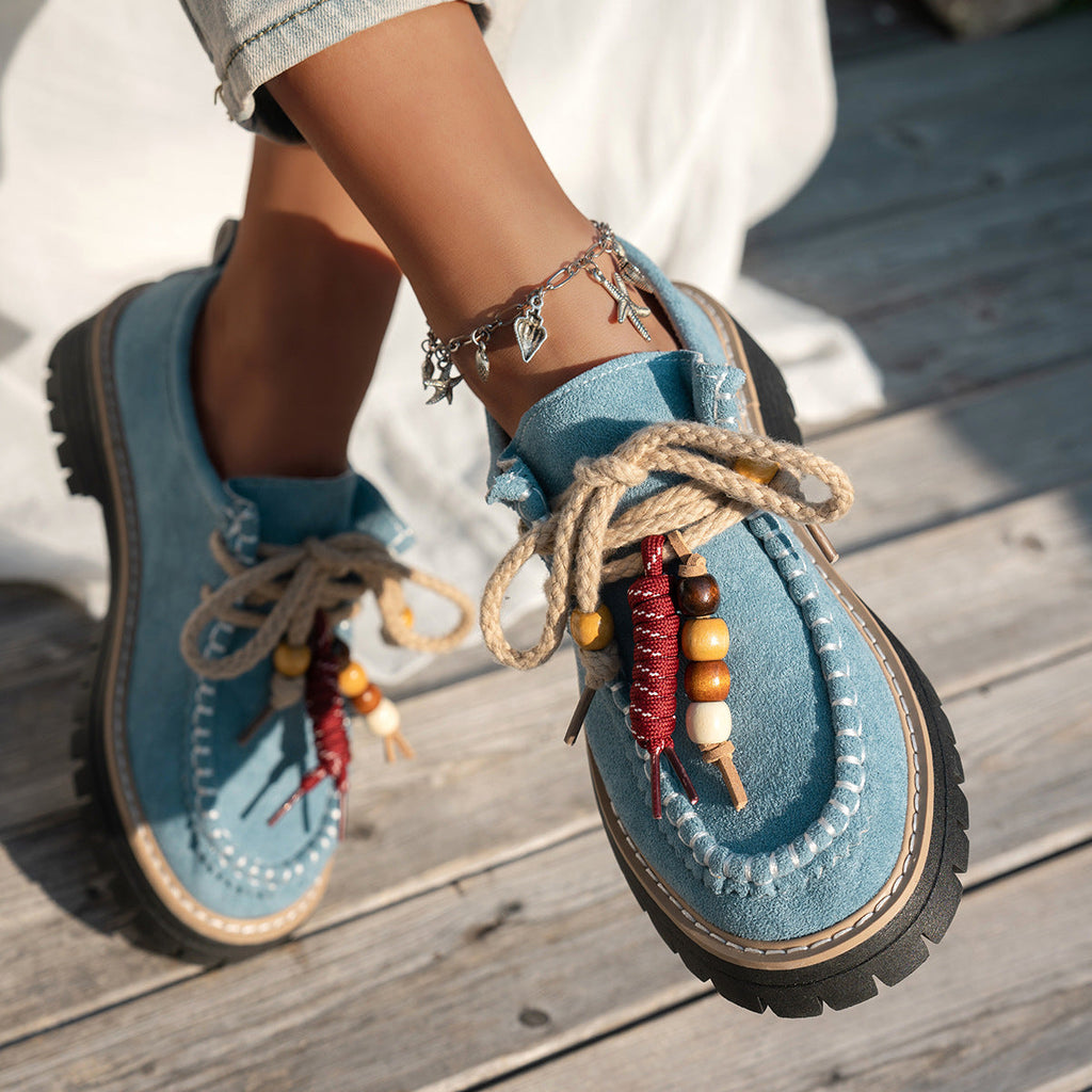 Beaded Lace-Up Loafers