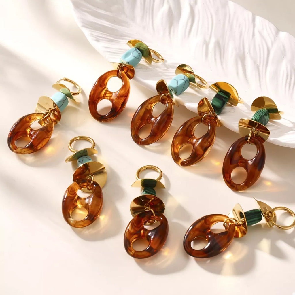 Turquoise Resin Geometric Drop Earrings