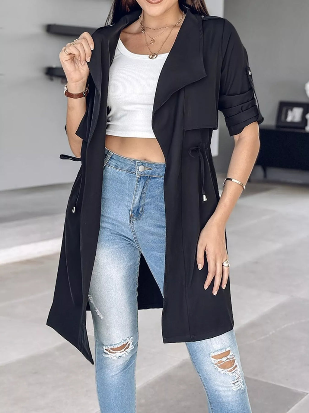 Drape Collar Lightweight Trench Coat