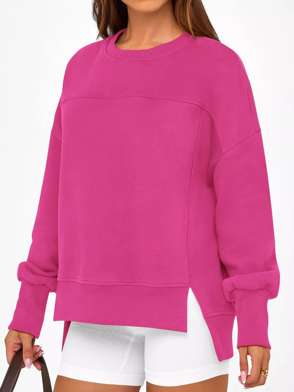 Slit Round Neck Dropped Shoulder Sweatshirt