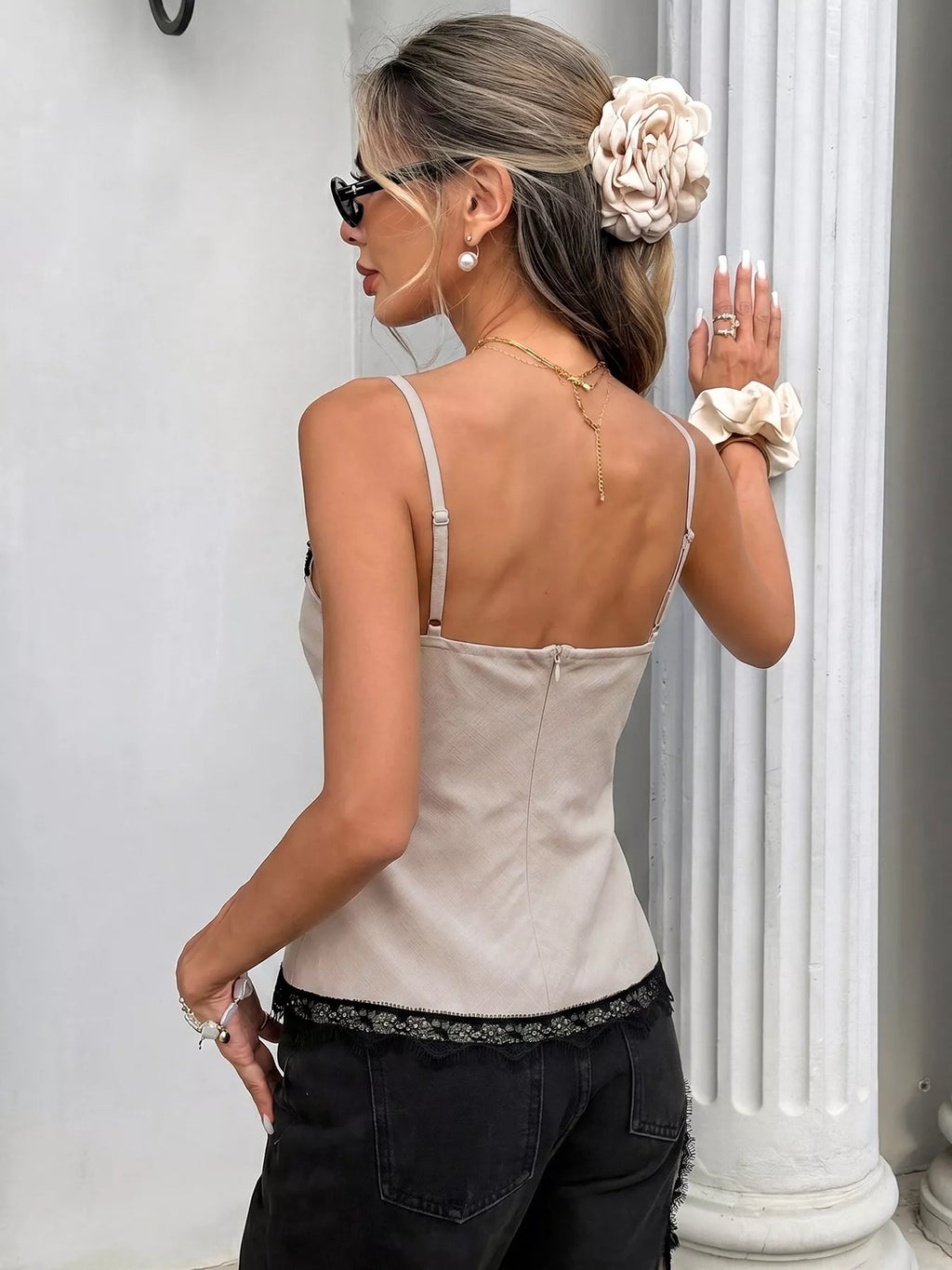 Lace Trim Twist Front Cami