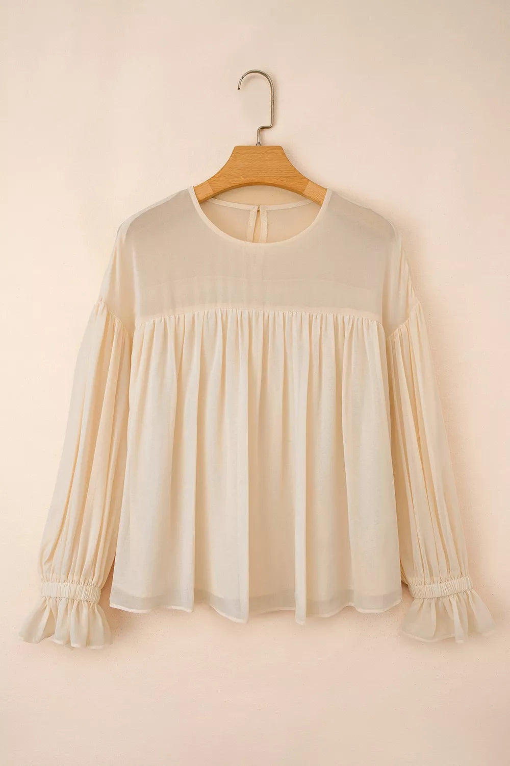 Round Neck Ruffle Sleeve Blouse