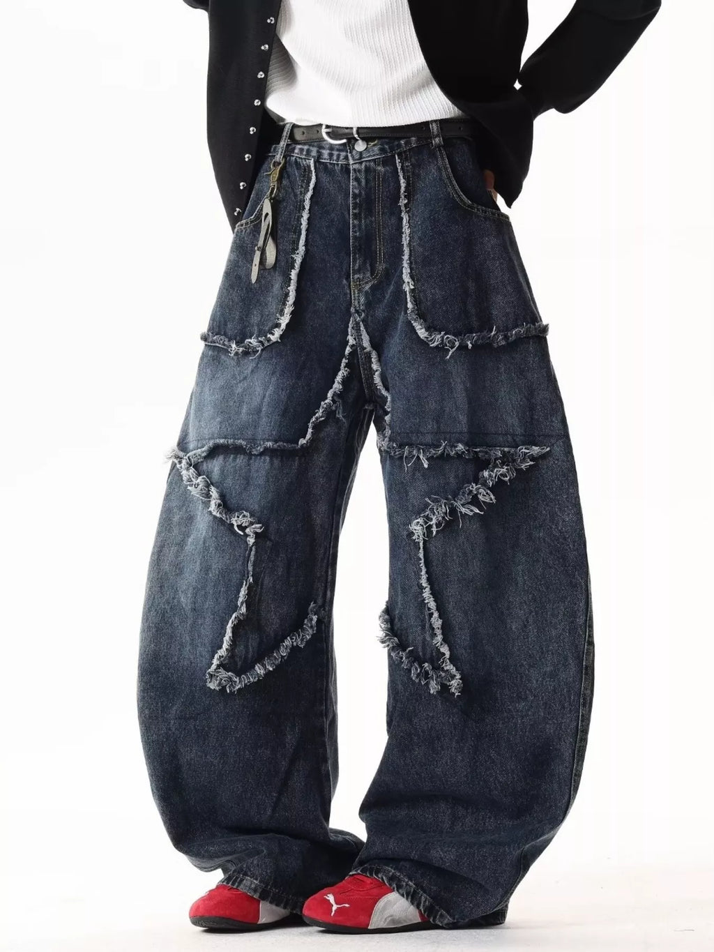 Men's Full Size Star Patchwork Wide Leg Jeans Plus Size