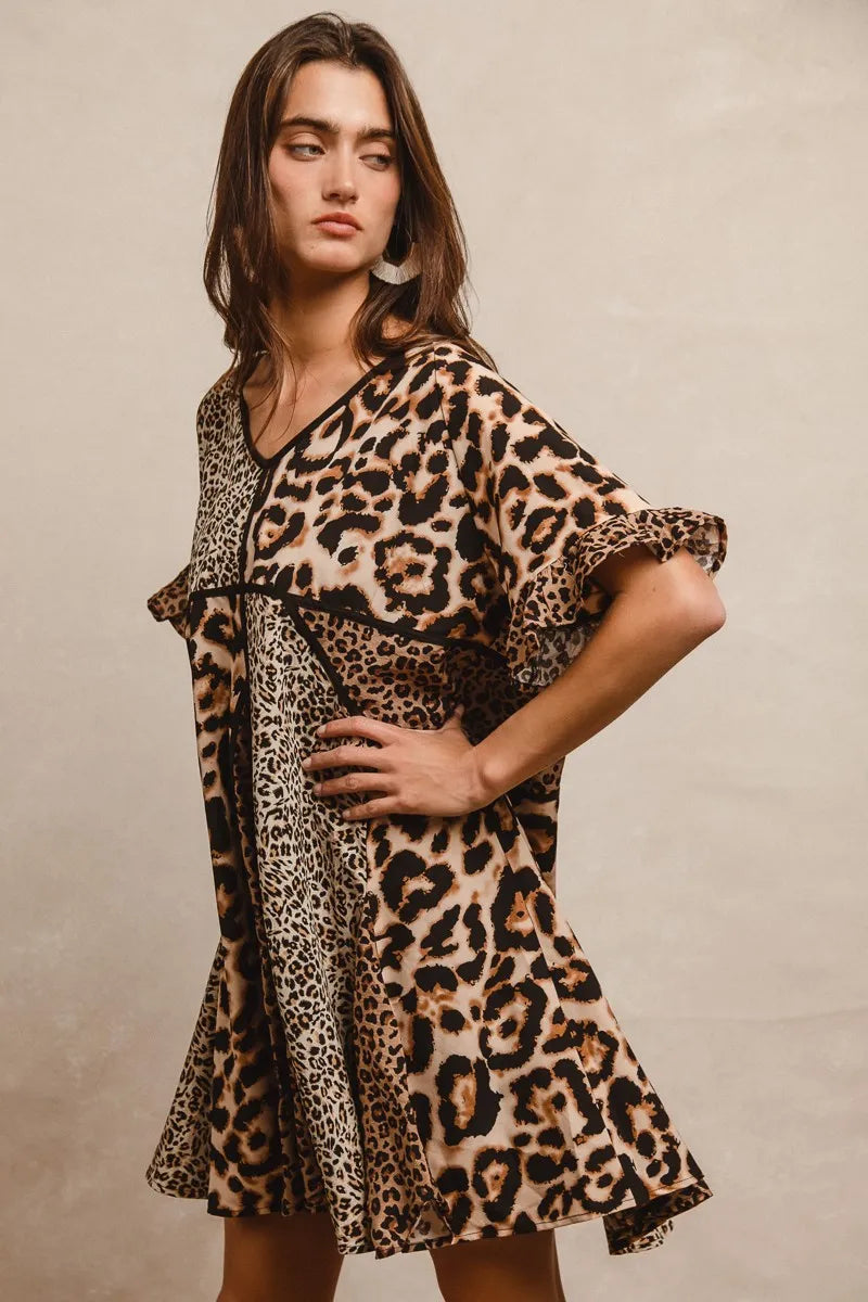 BiBi Leopard Prints Mix and Match Short Sleeves Dress