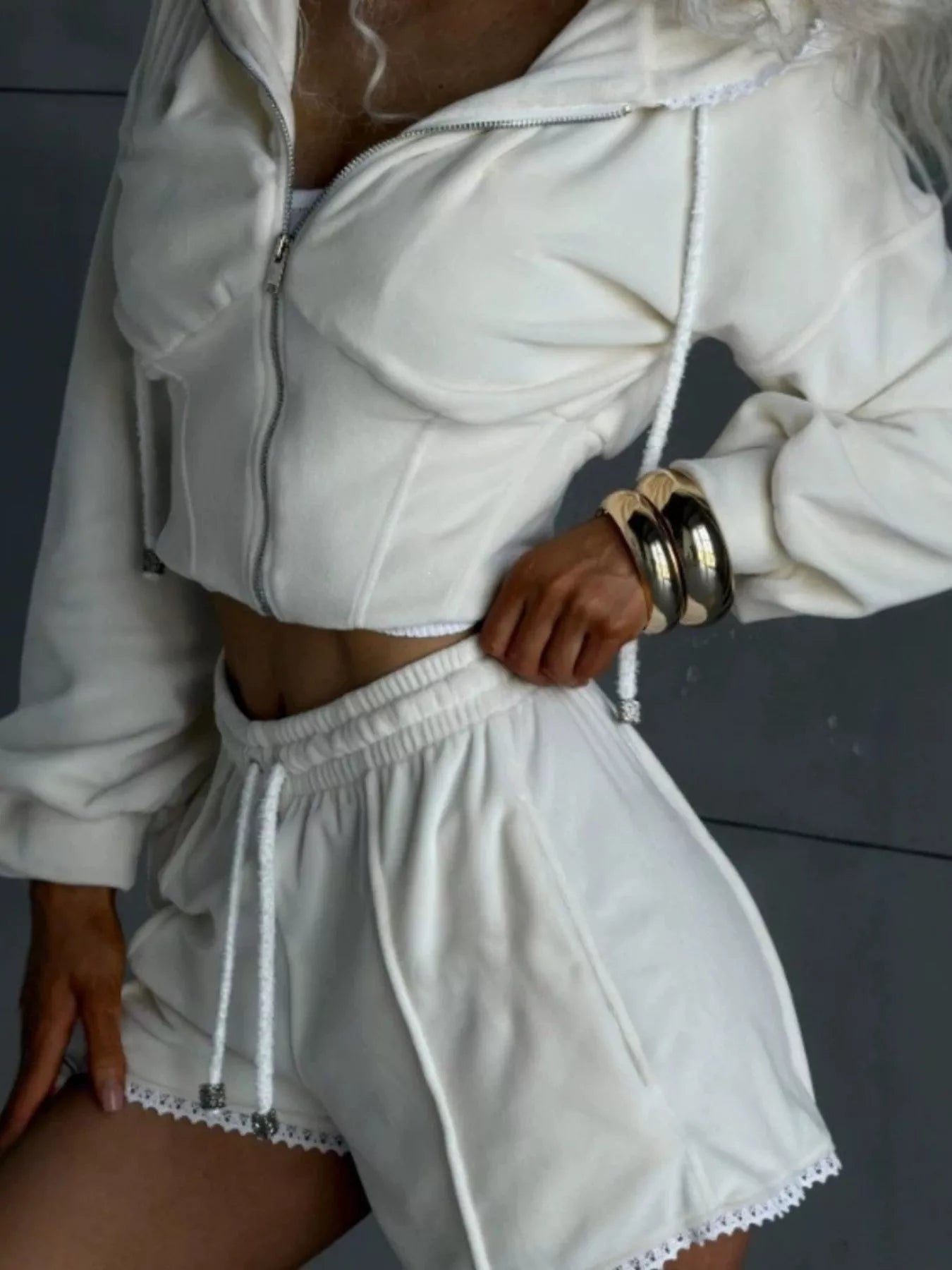 Zip Up Hooded Outerwear and Shorts Set