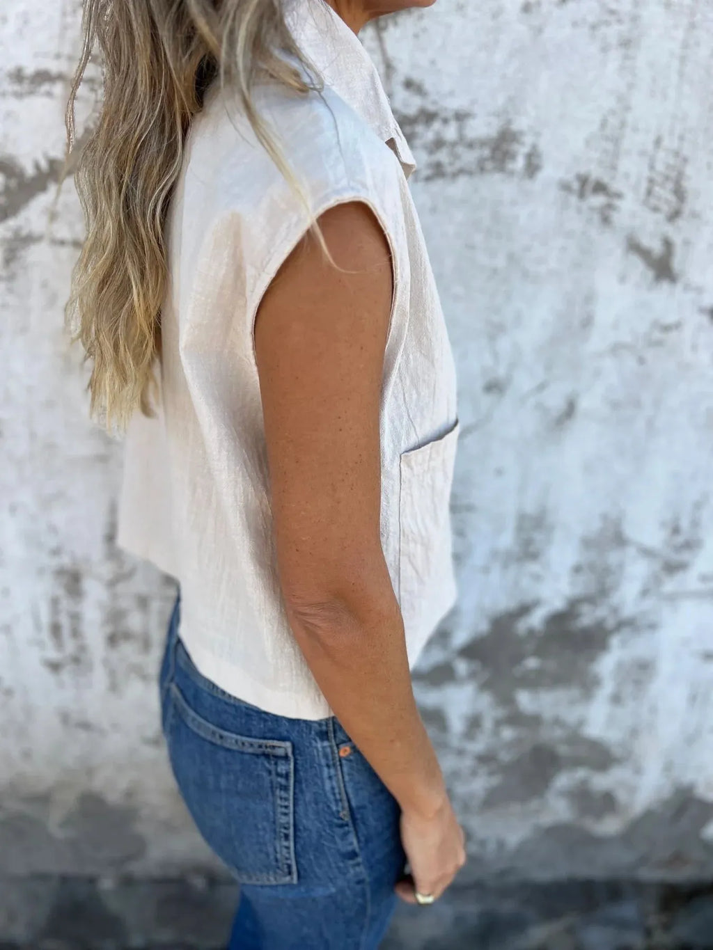 Full Size Textured Button-Front Sleeveless Shirt Plus Size