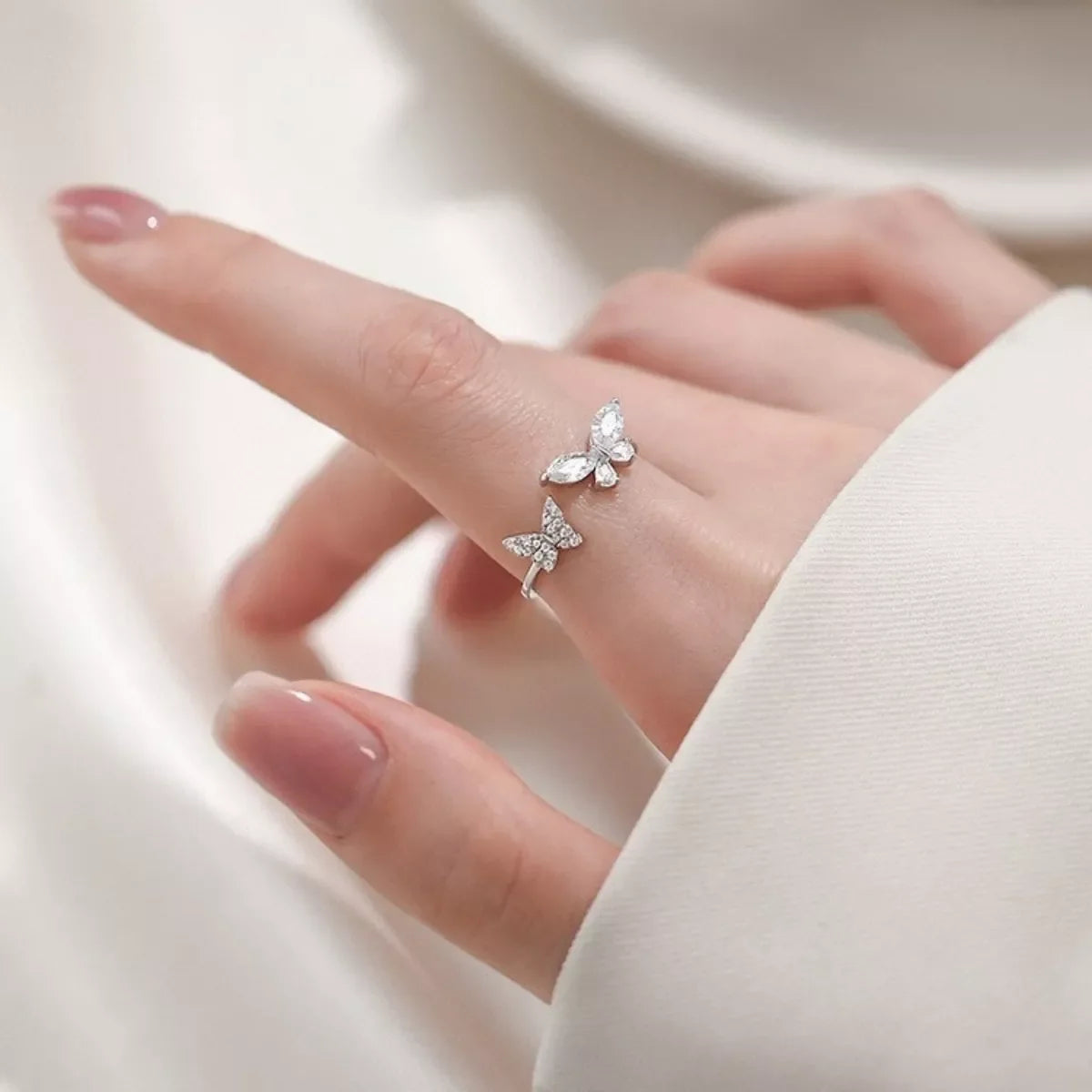 925 Sterling Silver Zircon Butterfly Open Ring