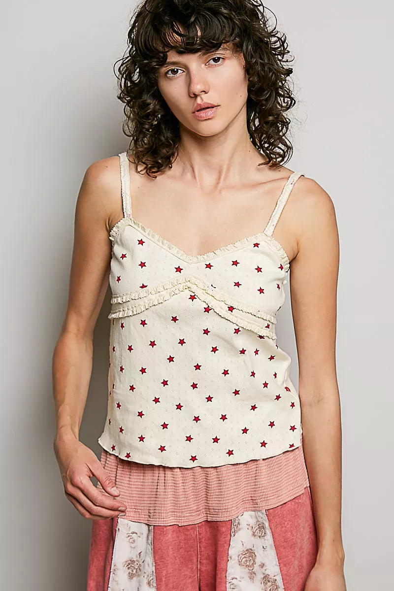 POL Star Printed Lightweight Ribbed Knit Cami