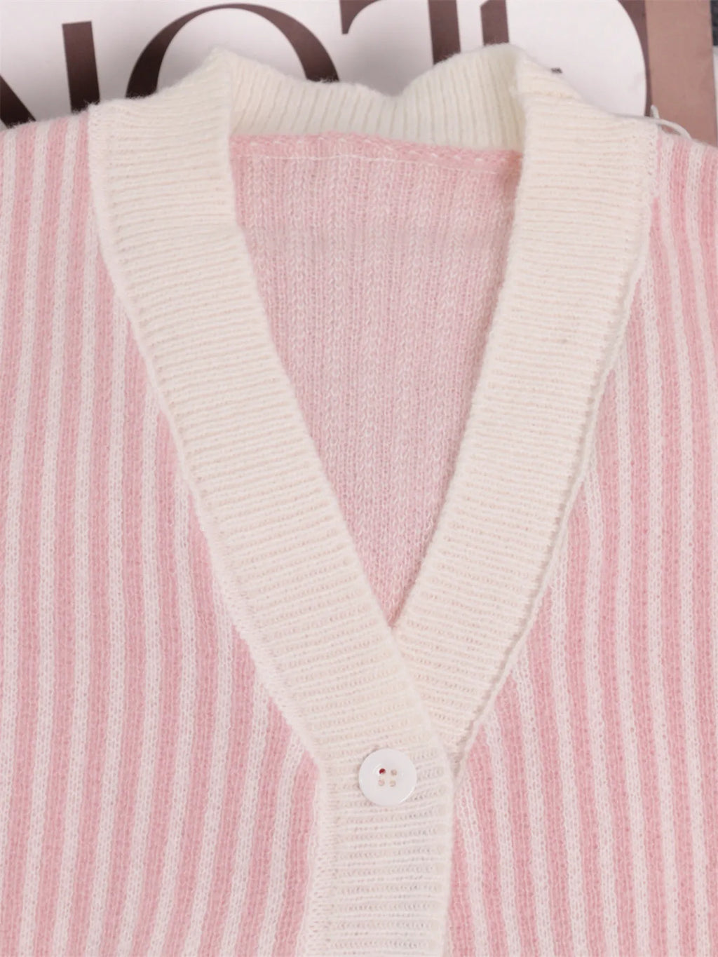 Striped Button-Front Cardigan with Contrast Trim