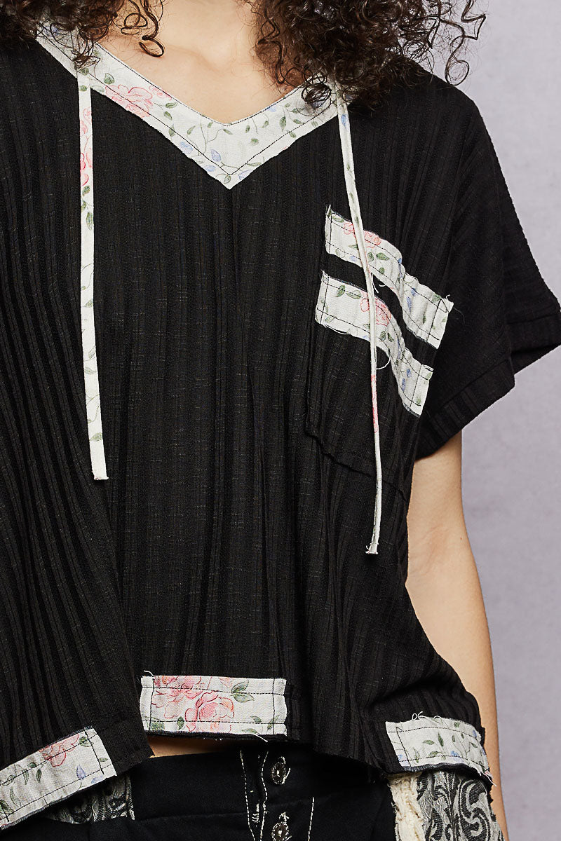 POL Short Sleeve Hooded Top with Back-Open Detail