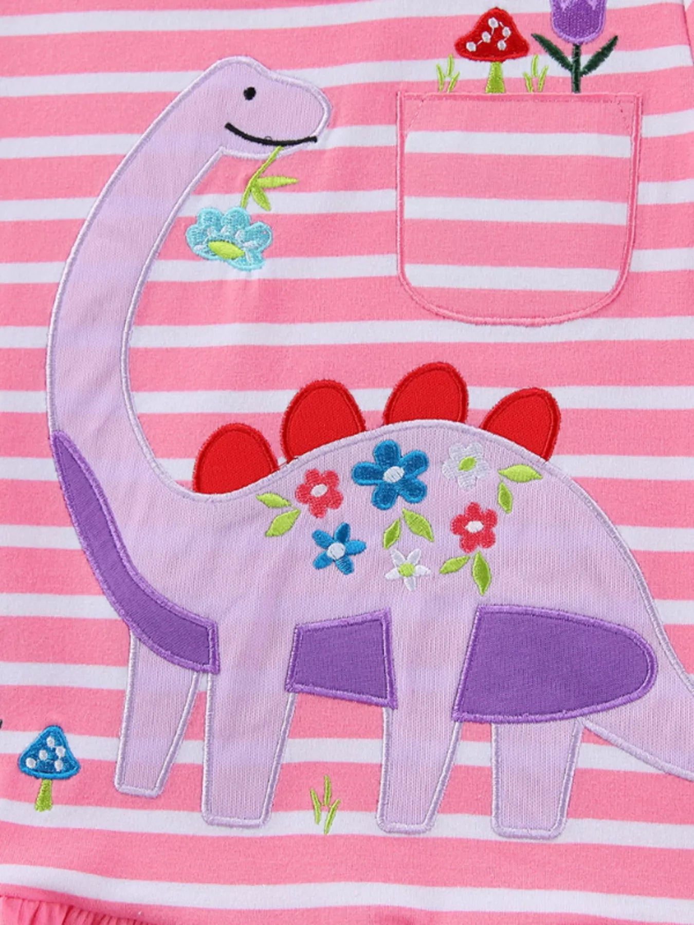 Children's Striped Dinosaur Embroidered Casual Dress