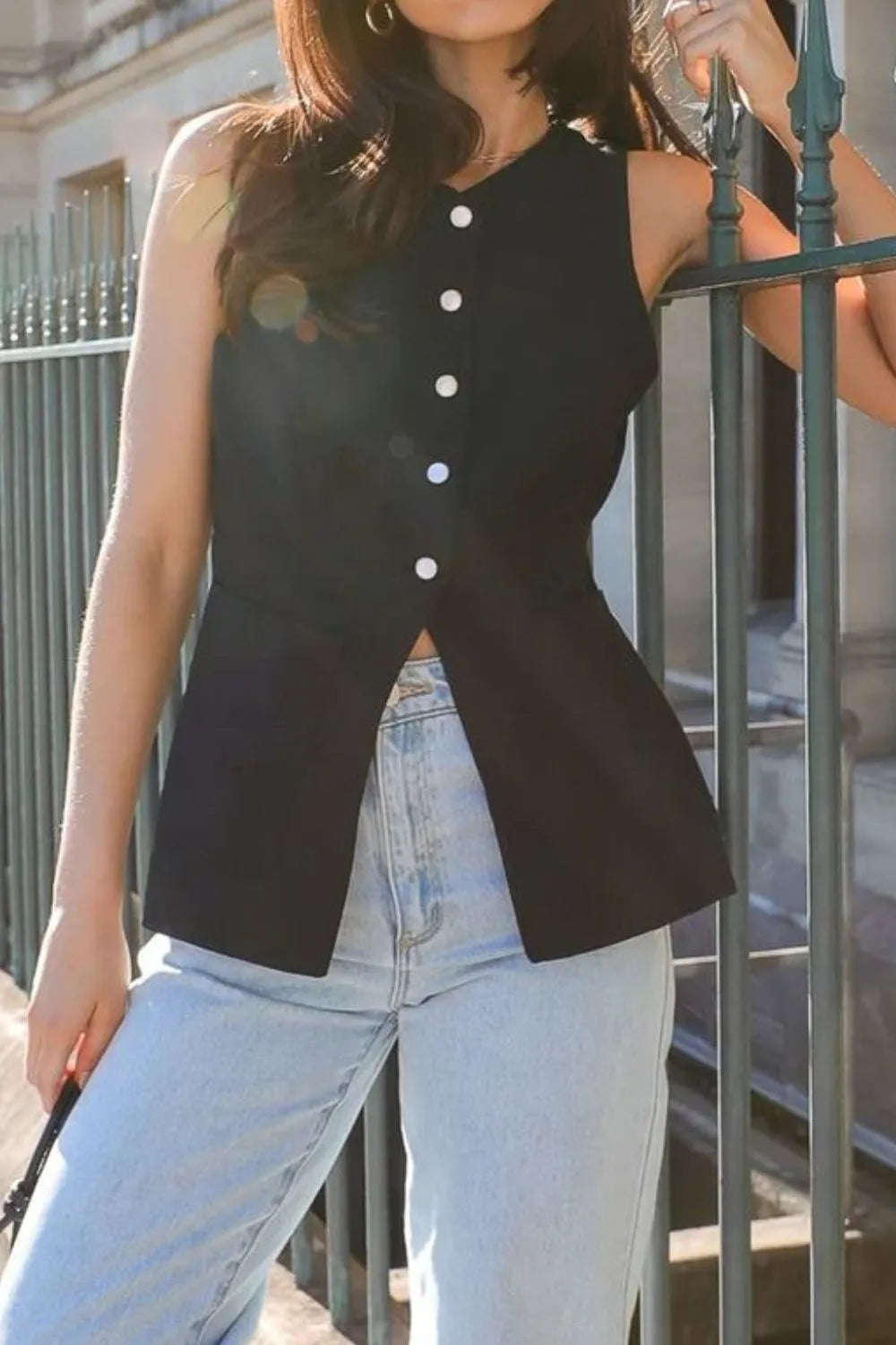 Button Down V-Neck Vest