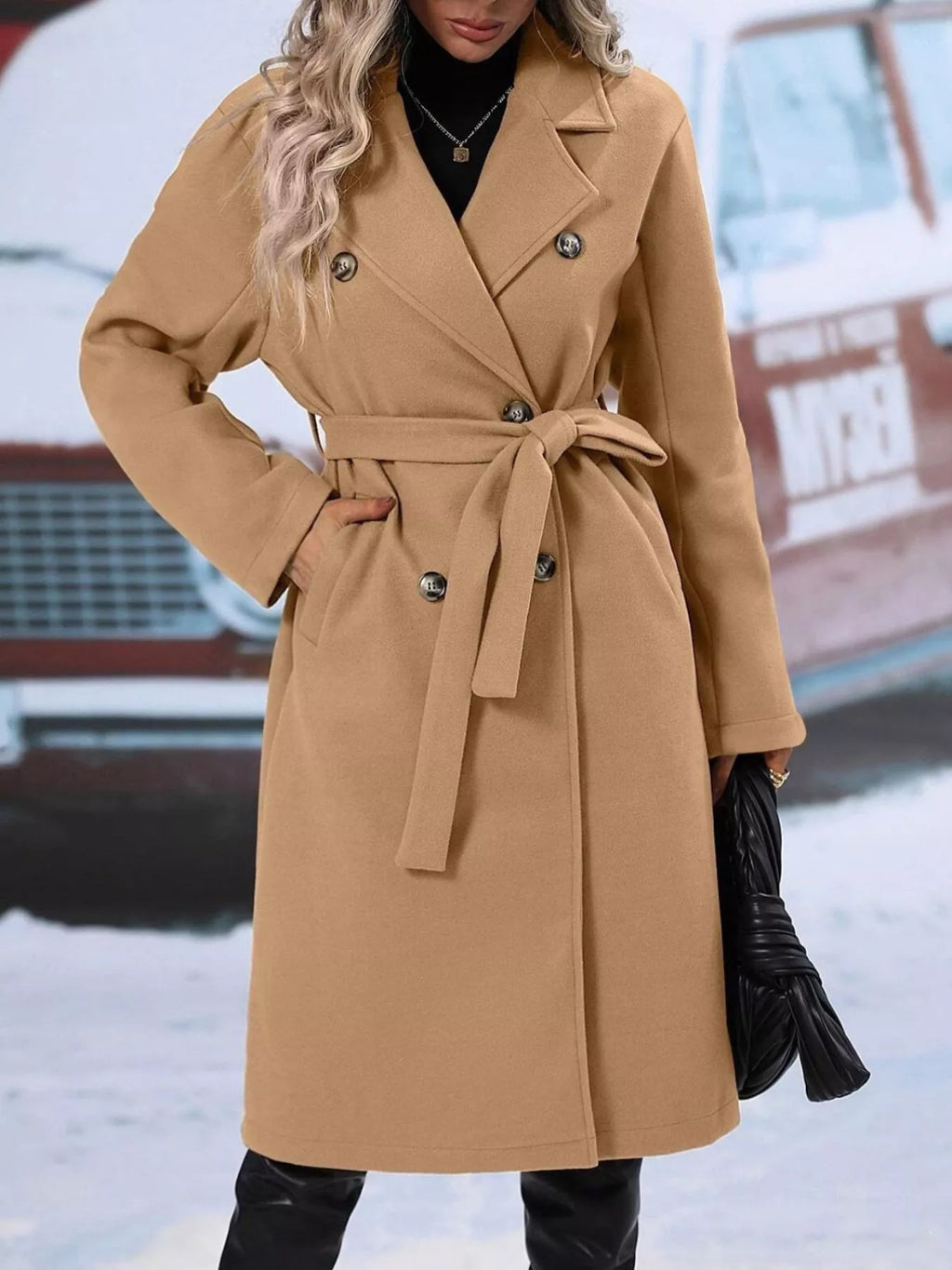 Double-Breasted Tie Waist Coat
